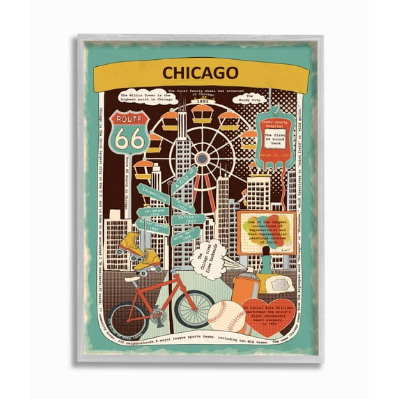 Stupell Industries Vintage City Jar Chicago Illinois Fun Facts Design Designed by Sangita Bachelet