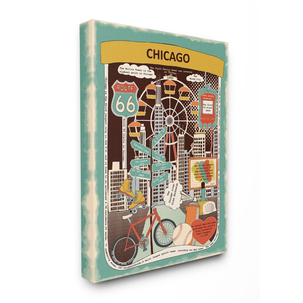 Stupell Industries Vintage City Jar Chicago Illinois Fun Facts Design Designed by Sangita Bachelet