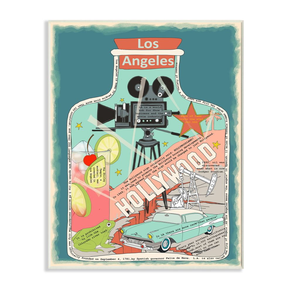 Stupell Industries Vintage City Jar Los Angeles California Fun Facts Graphic Art Unframed Art Print Wall Art, 13x19, by Sangita Bachelet