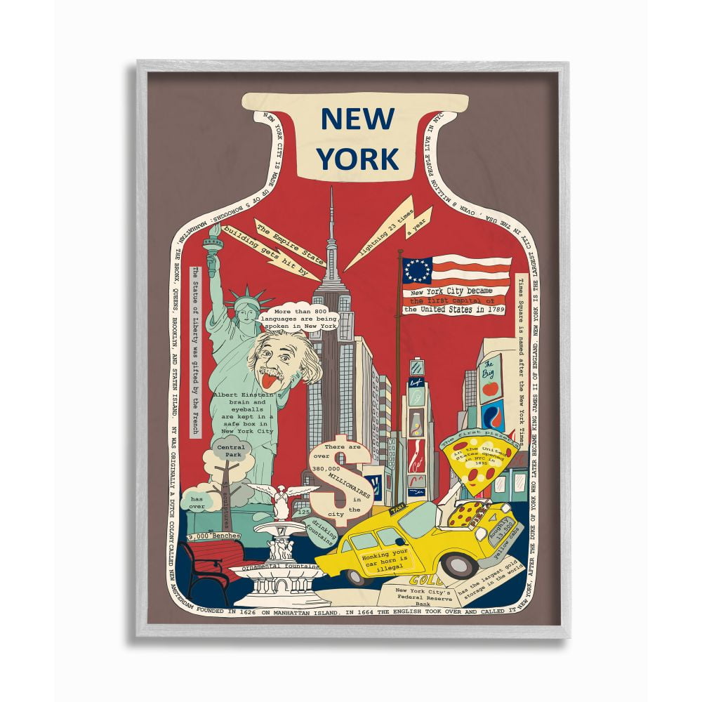 Stupell Industries Vintage City Jar New York City Interesting Fun Facts Designed by Sangita Bachelet