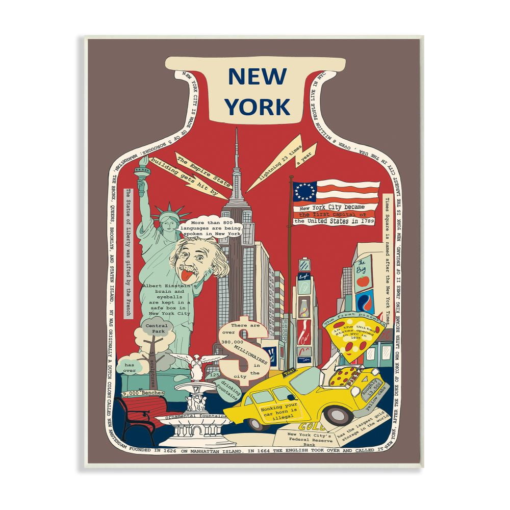 Stupell Industries Vintage City Jar New York City Interesting Fun Facts Designed by Sangita Bachelet