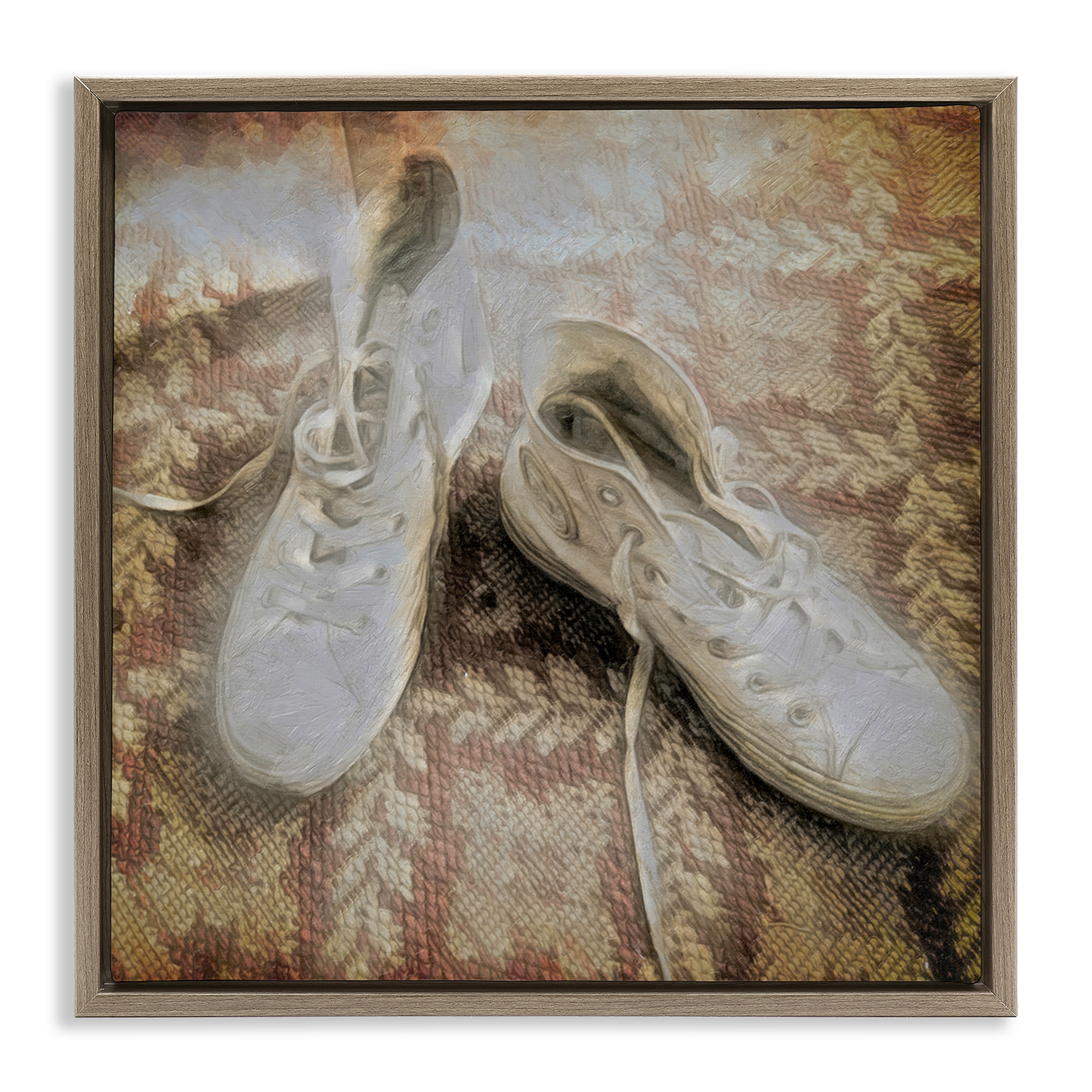 Stupell Industries Vintage Classic High Tops Fashion Painting Brown Floater Framed Canvas Art Print Wall Art, 18 x 18