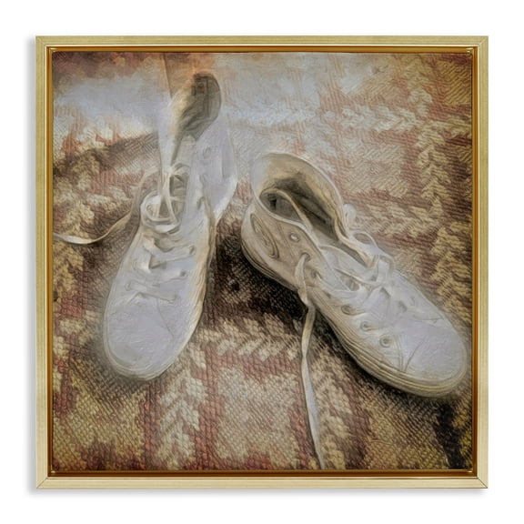 Stupell Industries Vintage Classic High Tops Fashion Painting Gold Floater Framed Canvas Art Print Wall Art, 18 x 18