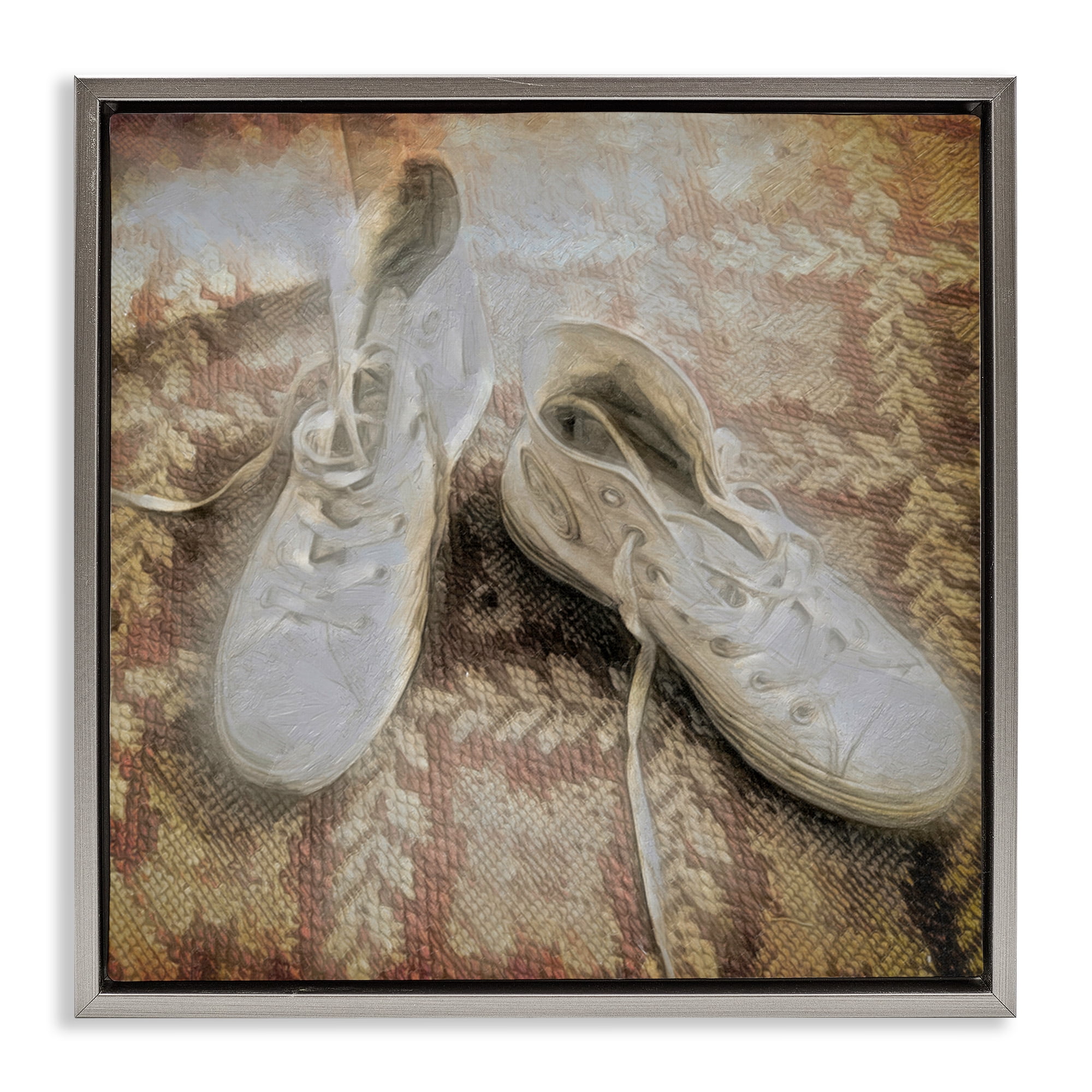 Stupell Industries Vintage Classic High Tops Fashion Painting Gray Floater Framed Canvas Art Print Wall Art, 25 x 25