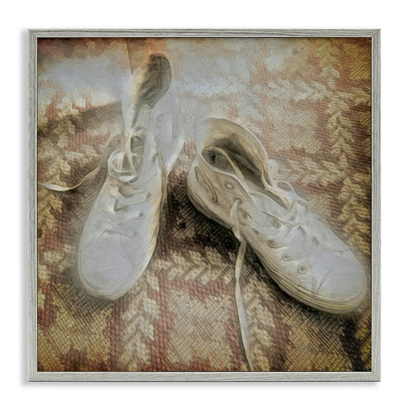 Stupell Industries Vintage Classic High Tops Fashion Painting Gray Framed Art Print Wall Art, 12 x 12