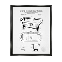 Stupell Industries Vintage Claw Tub Patent Graphic Art Jet Black Floating Framed Canvas Print Wall Art, Design by Karl Hronek