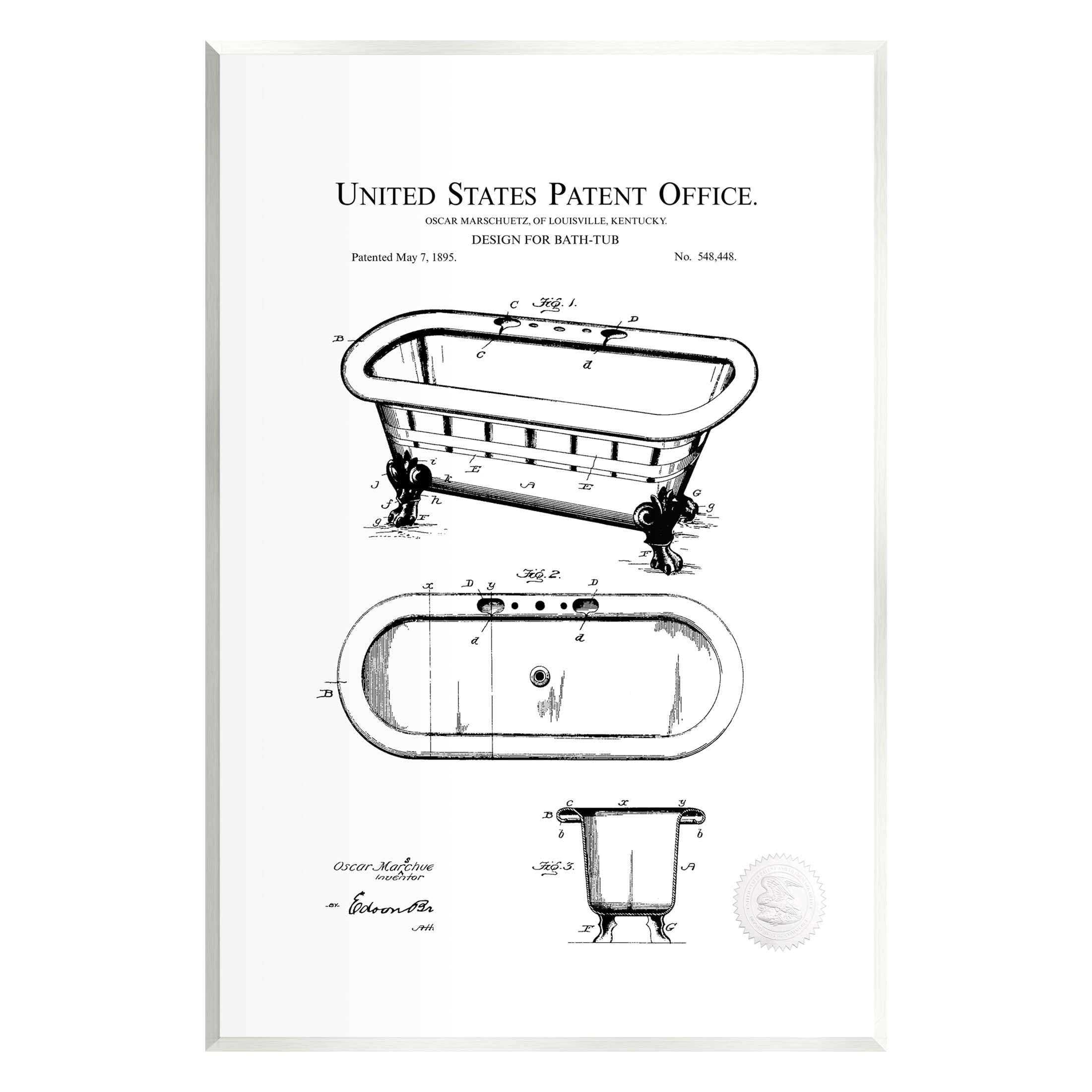 Stupell Industries Vintage Claw Tub Patent Graphic Art Unframed Art Print Wall Art, Design by Karl Hronek