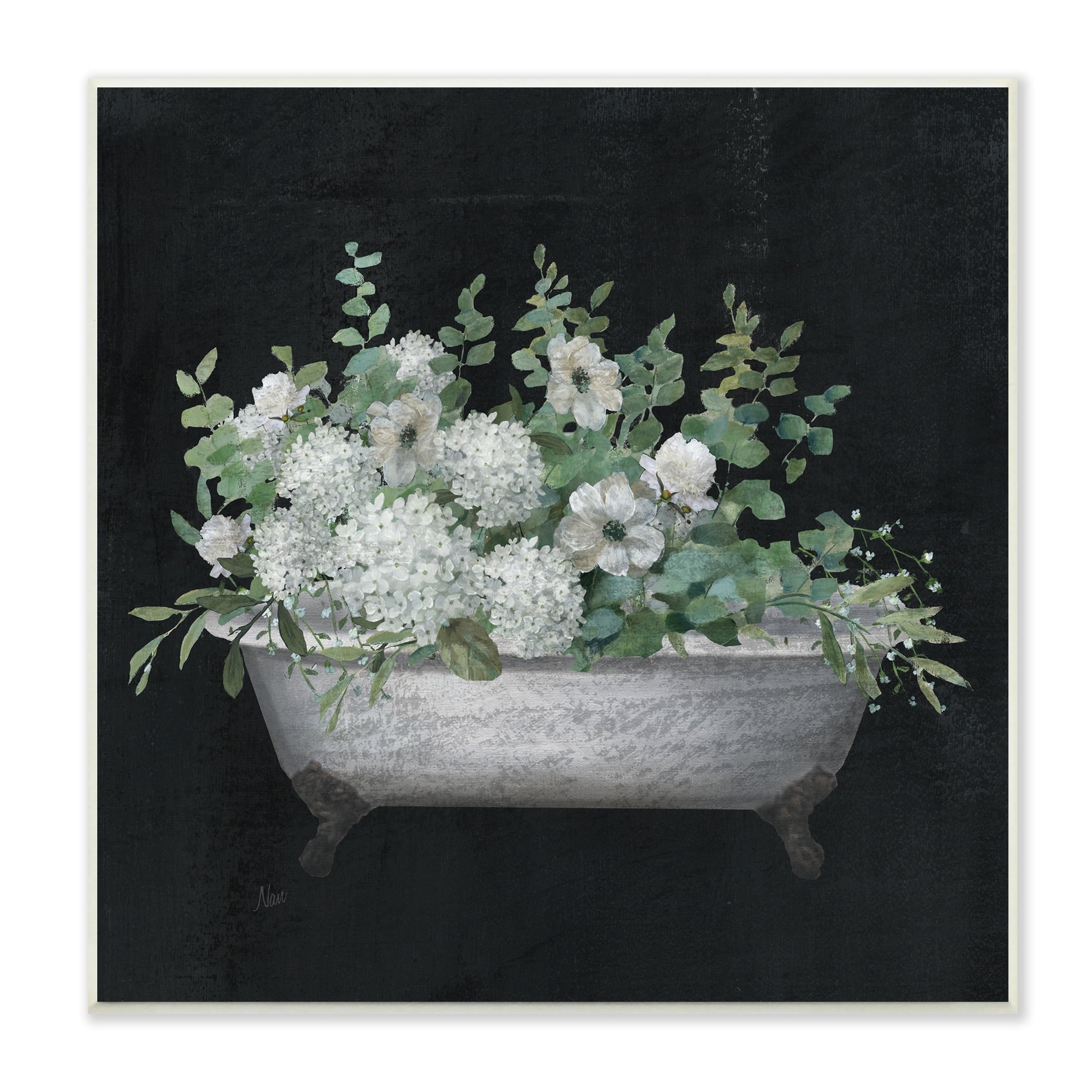 Stupell Industries Vintage Clawed Bathtub Botanical White Flower Bouquet , 12 x 12, Design by Nan