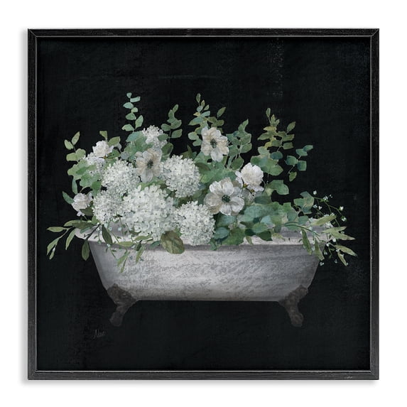 Stupell Industries French Country Vintage Clawed Bathtub Botanical White Flower Bouquet Black Framed Giclee Art, 12 x 12, by Nan