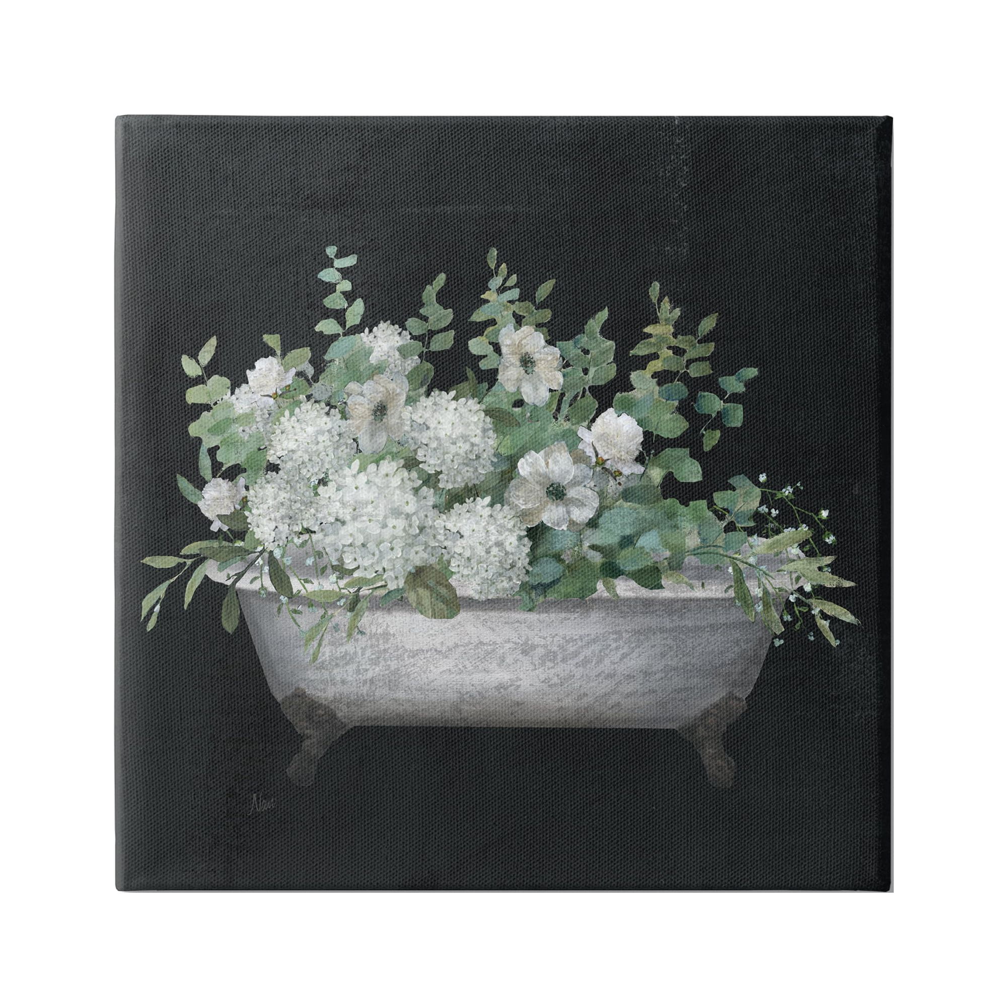 Vintage Clawed Bathtub Botanical White Flower Canvas Wall Art