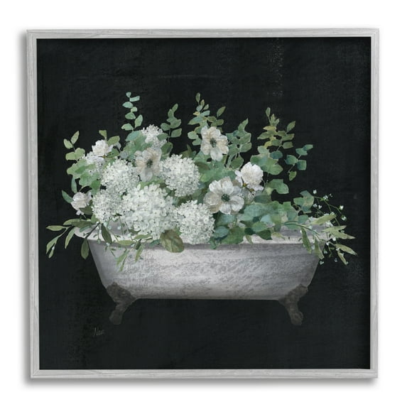 Stupell Industries Vintage Clawed Bathtub Botanical White Flower Bouquet Graphic Art Gray Framed Art Print Wall Art, 24x24, by Nan