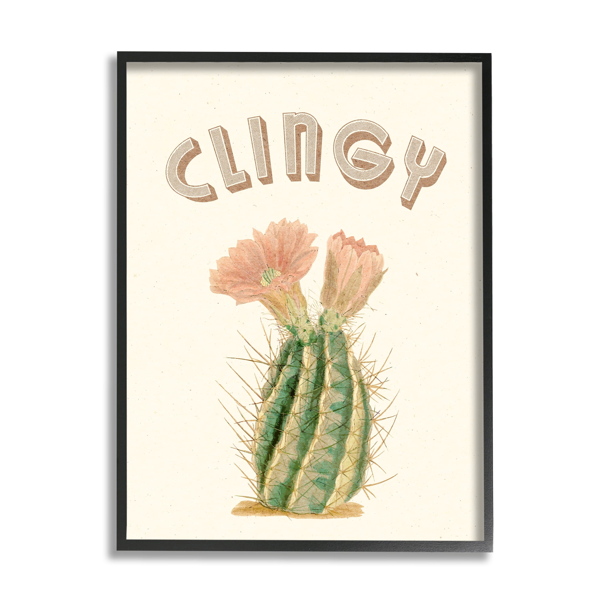 Stupell Industries Vintage Clingy Typography Prickly Floral Desert Cactus Botanical & Floral Painting Black Framed Art Print Wall Art, 11 x 14