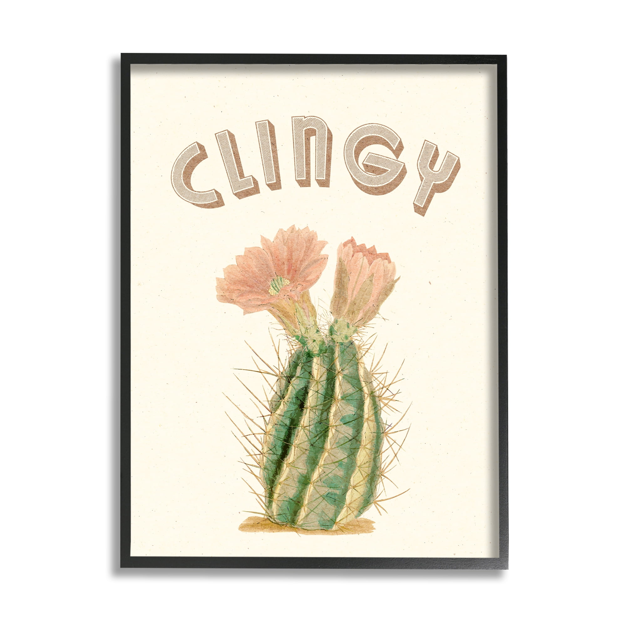 Stupell Industries Vintage Clingy Typography Prickly Floral Desert Cactus Botanical & Floral Painting Black Framed Art Print Wall Art, 24 x 30