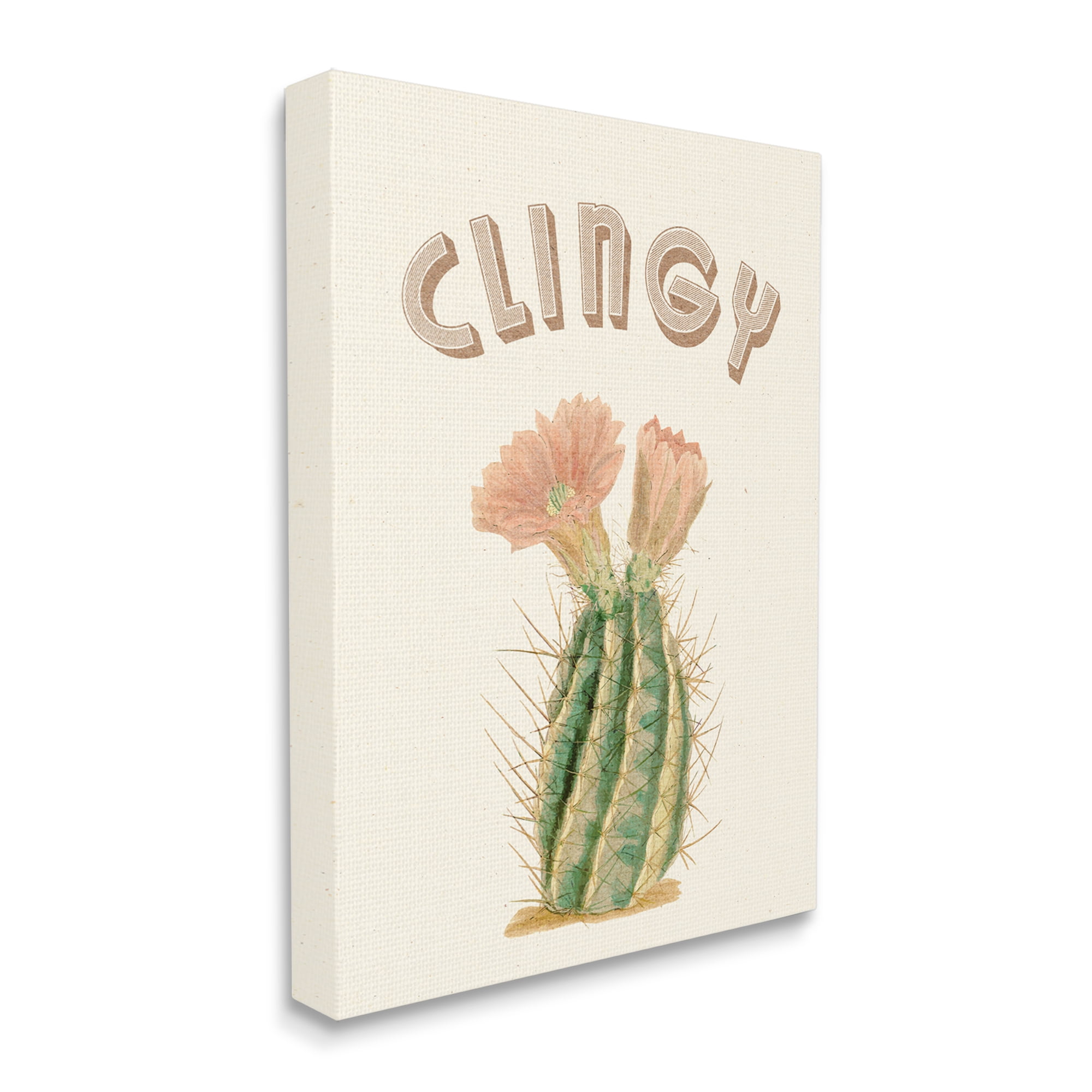 Stupell Industries Vintage Clingy Typography Prickly Floral Desert Cactus Botanical & Floral Painting Gallery Wrapped Canvas Print Wall Art, 36 x 48