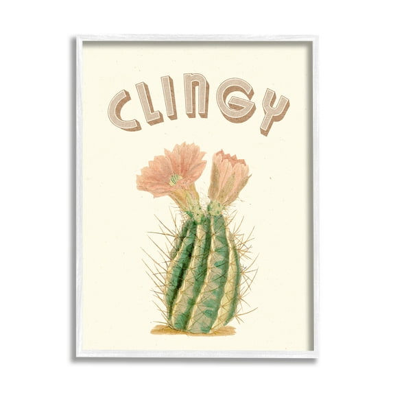 Stupell Industries Vintage Clingy Typography Prickly Floral Desert Cactus Botanical & Floral Painting White Framed Art Print Wall Art, 11 x 14