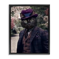 Stupell Industries Vintage Clothing Cat Animals & Insects Painting Black Floater Framed Canvas Art Print Wall Art, 17 x 21