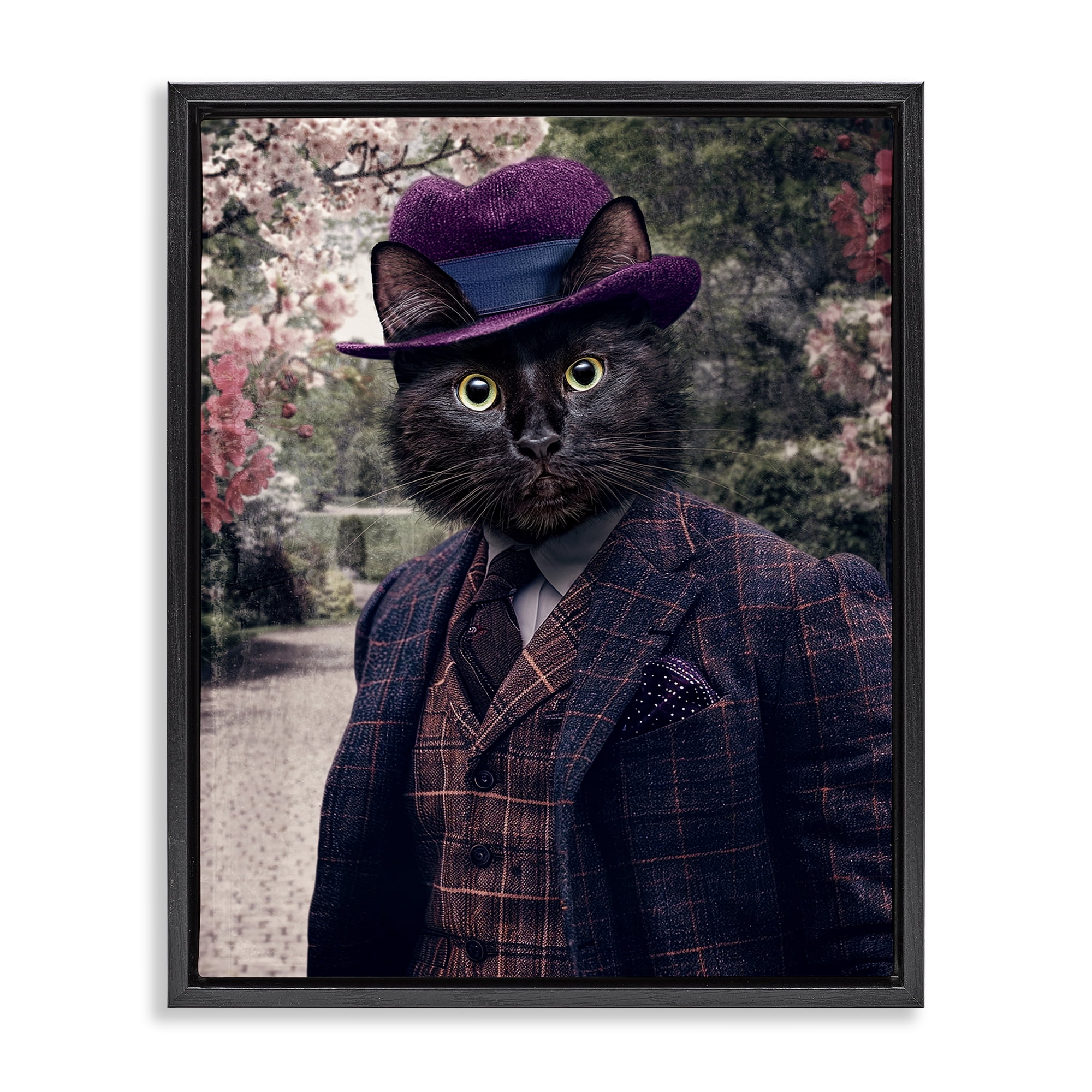 Stupell Industries Vintage Clothing Cat Animals & Insects Painting Black Floater Framed Canvas Art Print Wall Art, 25 x 31