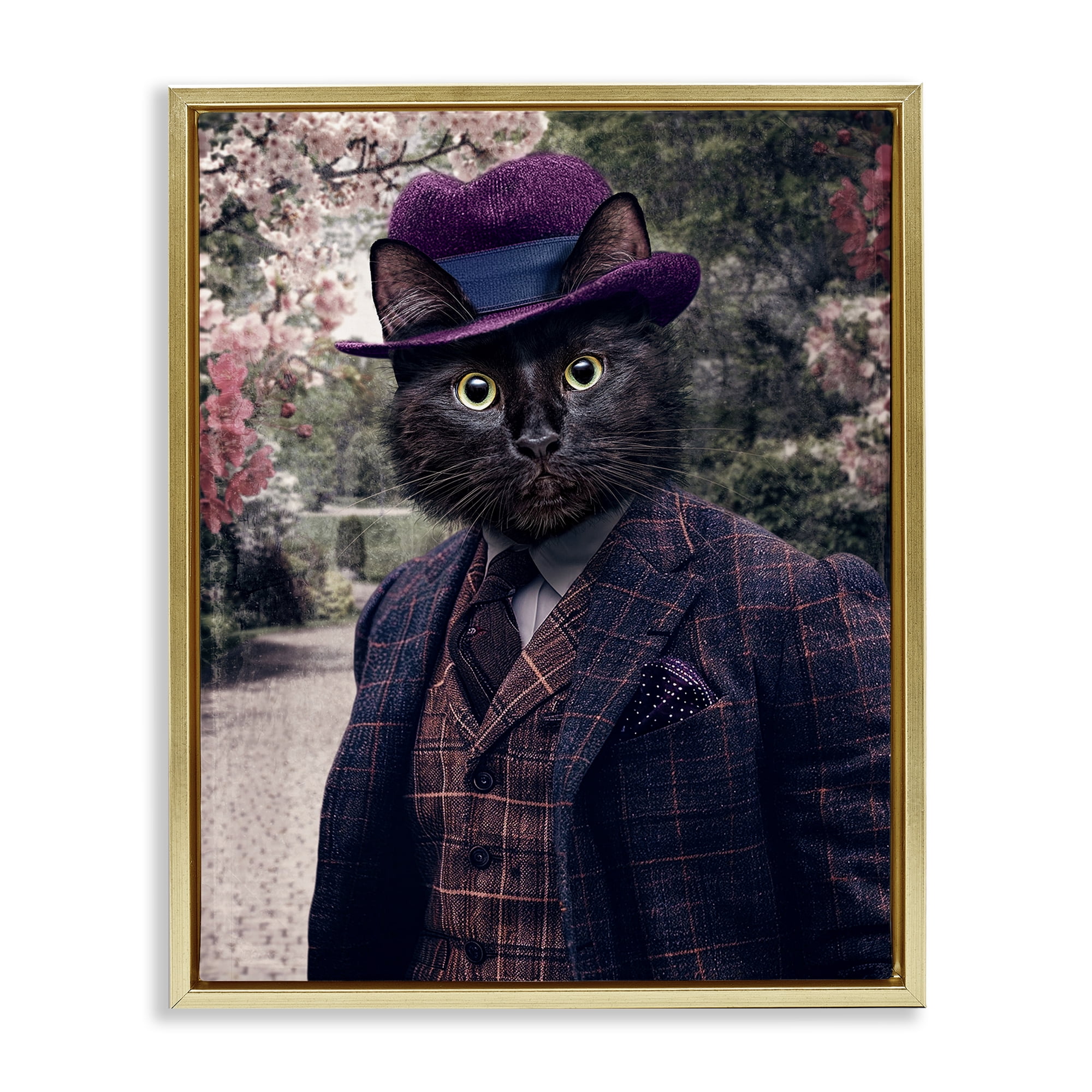 Stupell Industries Vintage Clothing Cat Animals & Insects Painting Gold Floater Framed Canvas Art Print Wall Art, 25 x 31