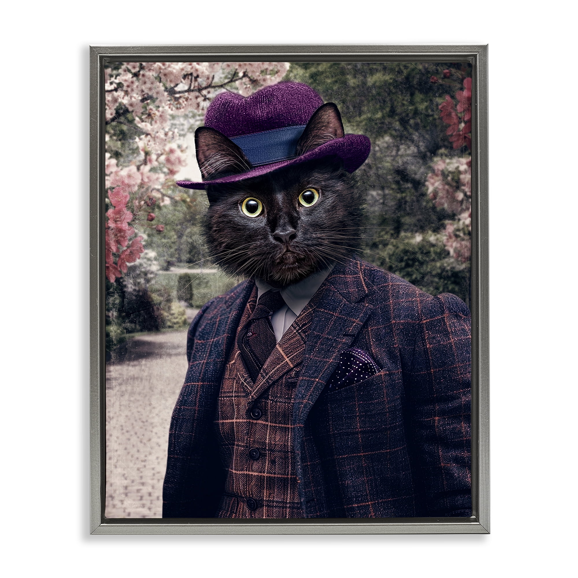 Stupell Industries Vintage Clothing Cat Animals & Insects Painting Gray Floater Framed Canvas Art Print Wall Art, 25 x 31