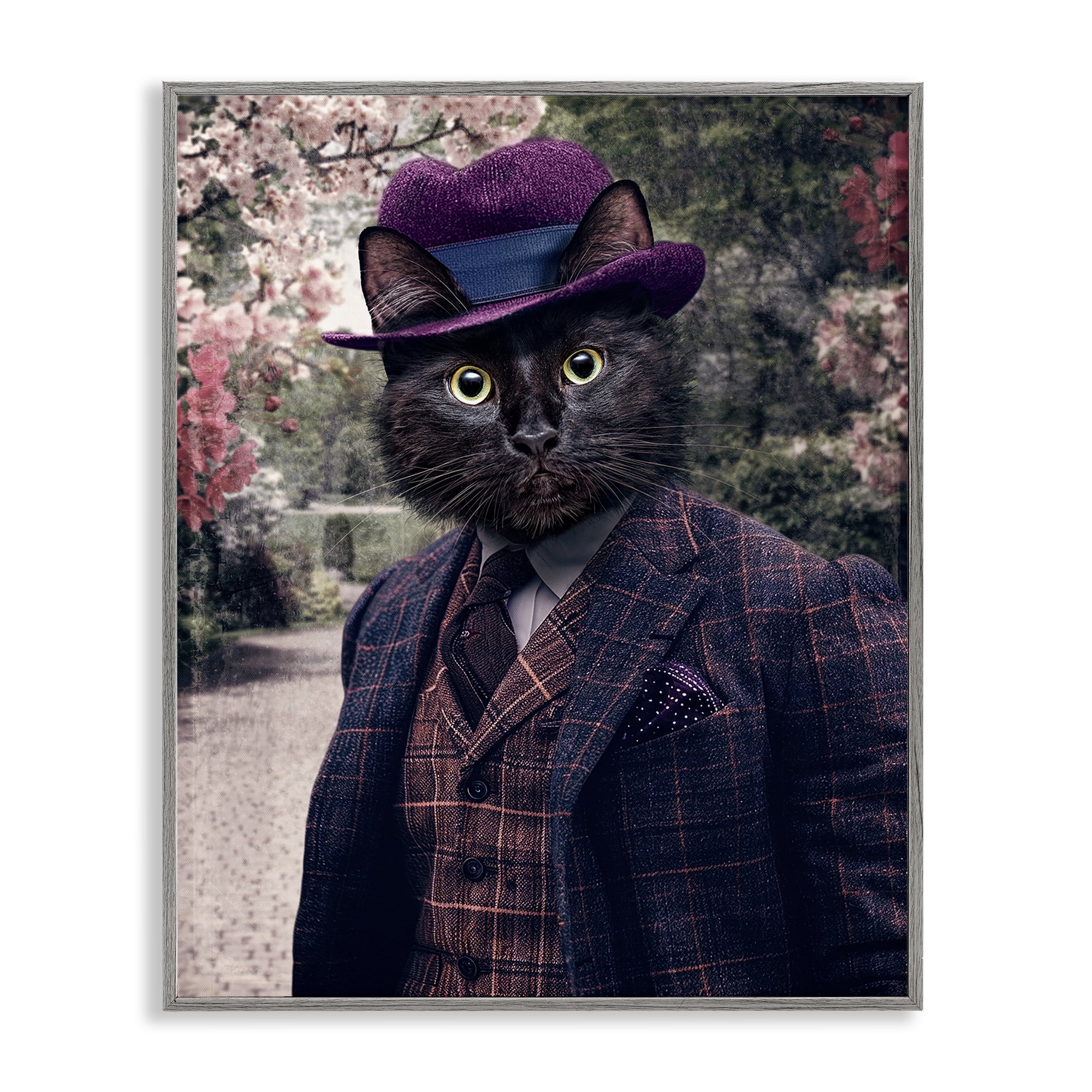 Stupell Industries Vintage Clothing Cat Animals & Insects Painting Gray Framed Art Print Wall Art, 11 x 14