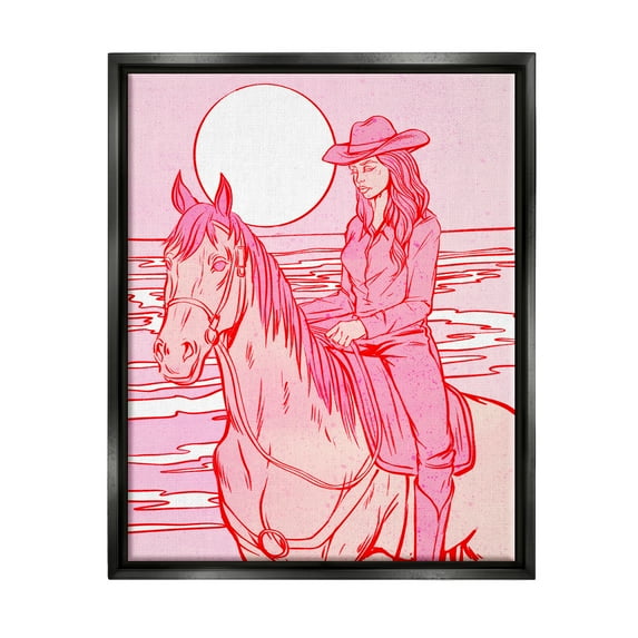 Stupell Industries Vintage Coastal Cowgirl Animals & Insects Painting Black Floater Framed Canvas Art Print Wall Art, 17 x 21