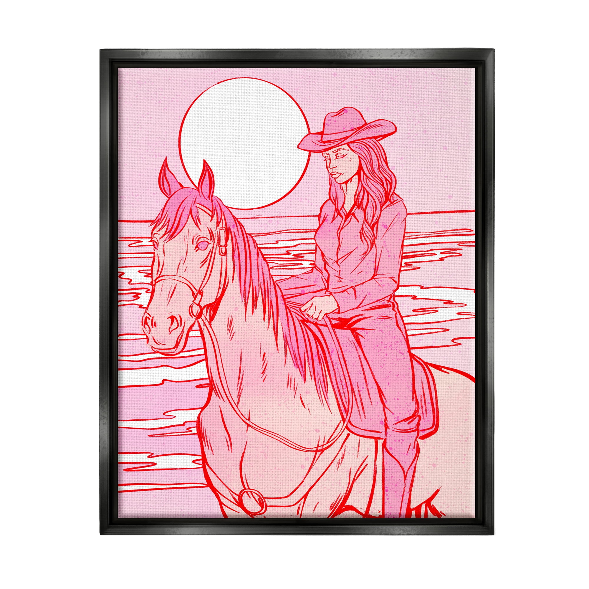 Stupell Industries Vintage Coastal Cowgirl Animals & Insects Painting Black Floater Framed Canvas Art Print Wall Art, 25 x 31