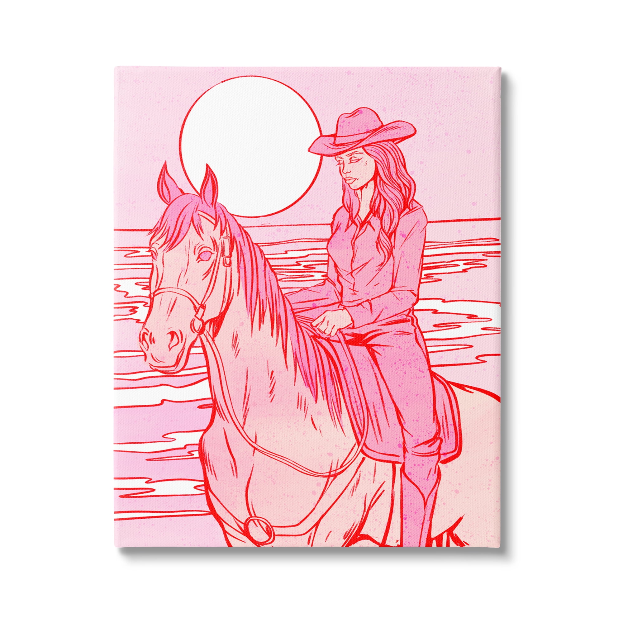 Stupell Industries Vintage Coastal Cowgirl Animals & Insects Painting Gallery Wrapped Canvas Art Print Wall Art, 36 x 48
