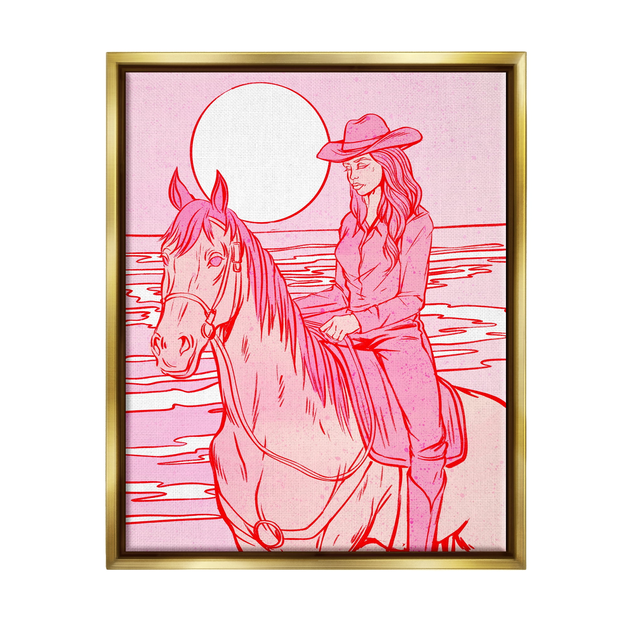 Stupell Industries Vintage Coastal Cowgirl Animals & Insects Painting Gold Floater Framed Canvas Art Print Wall Art, 17 x 21