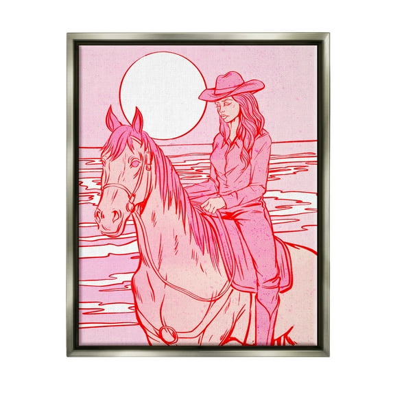 Stupell Industries Vintage Coastal Cowgirl Animals & Insects Painting Gray Floater Framed Canvas Art Print Wall Art, 17 x 21