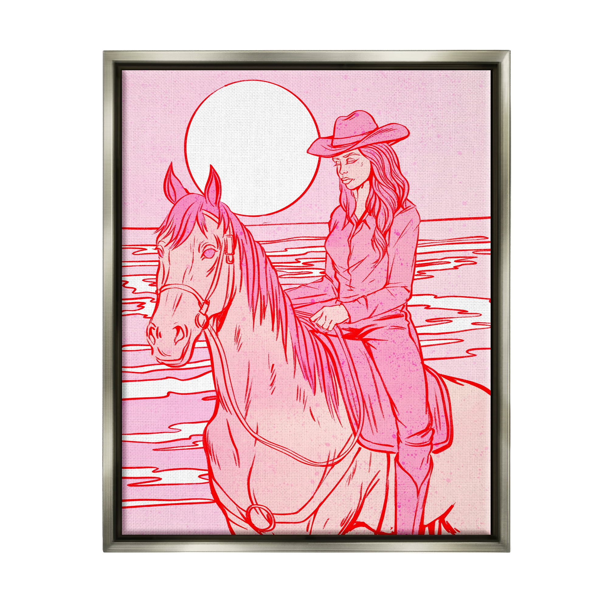 Stupell Industries Vintage Coastal Cowgirl Animals & Insects Painting Gray Floater Framed Canvas Art Print Wall Art, 25 x 31