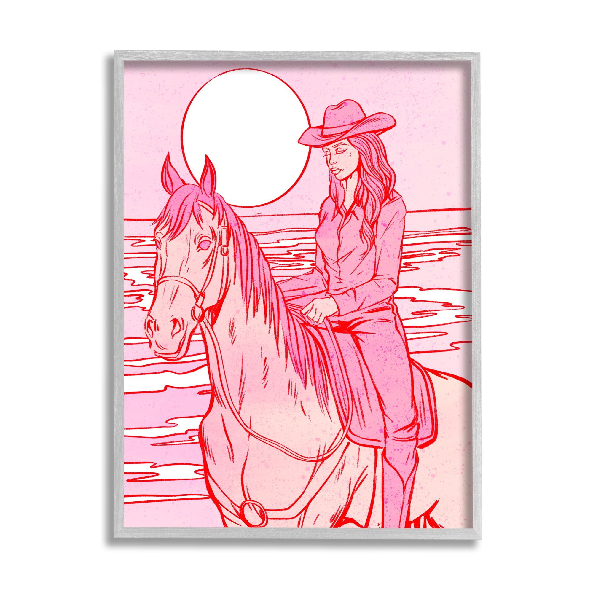 Stupell Industries Vintage Coastal Cowgirl Animals & Insects Painting Gray Framed Art Print Wall Art, 11 x 14
