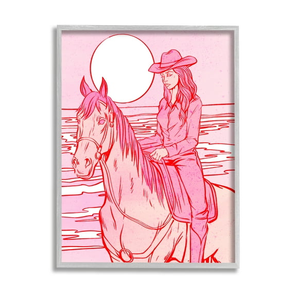 Stupell Industries Vintage Coastal Cowgirl Animals & Insects Painting Gray Framed Art Print Wall Art, 11 x 14