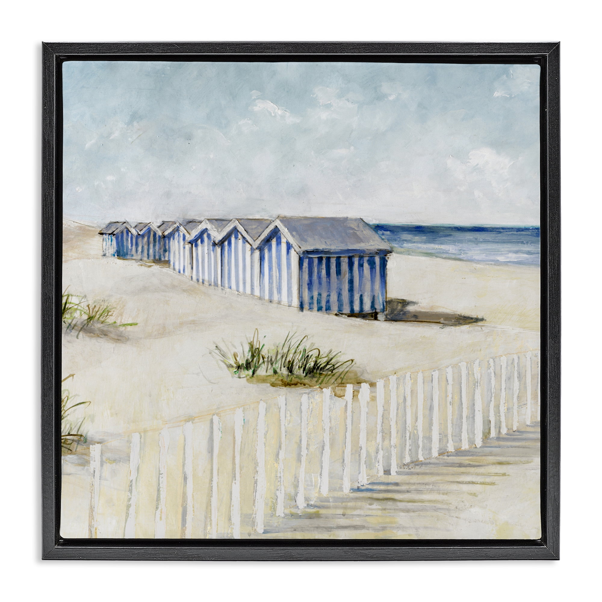 Stupell Industries Vintage Coastline Nautical Shacks Black Framed Floater Canvas Wall Art, design by Lorenzo Collective