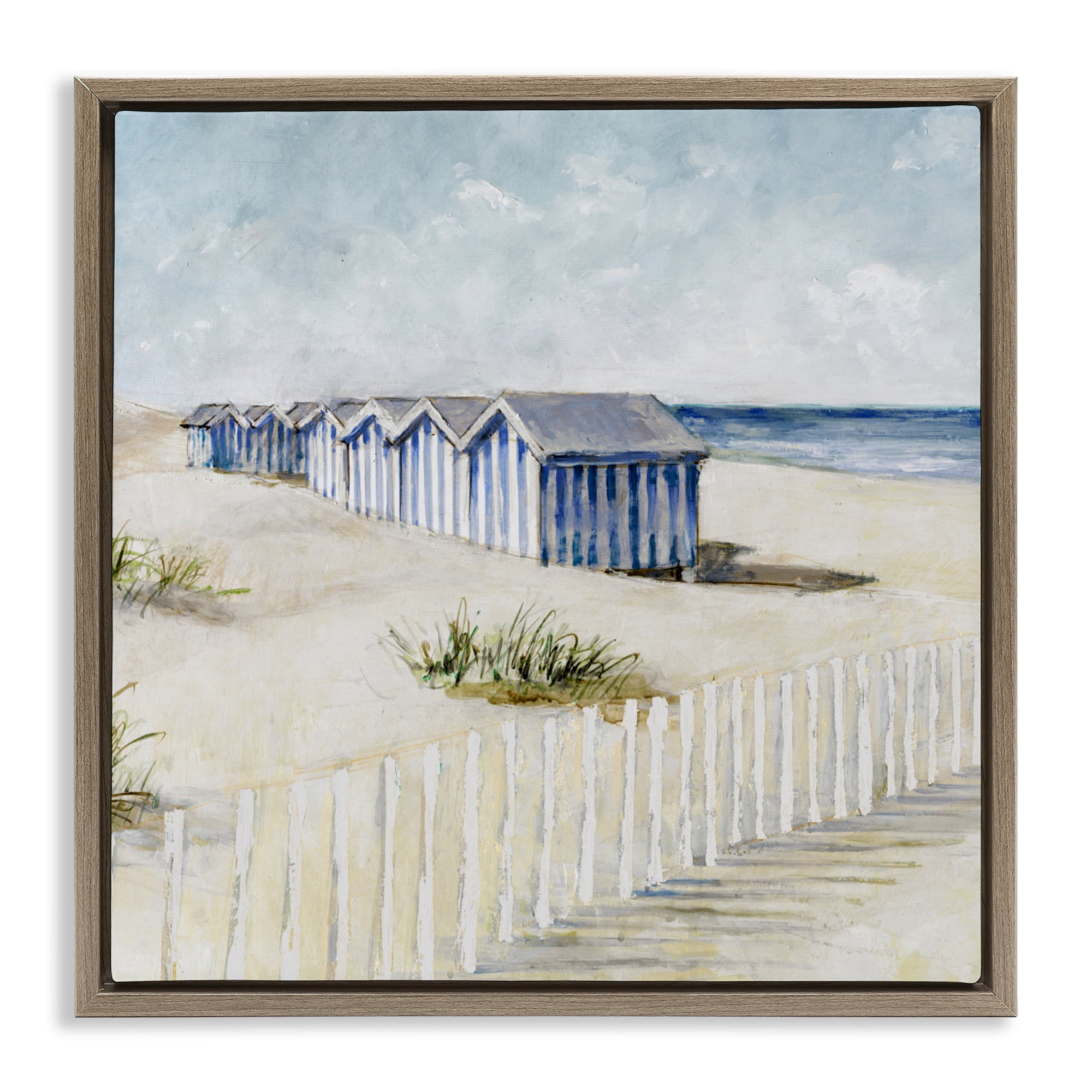 Stupell Industries Vintage Coastline Nautical Shacks Brown Framed Floater Canvas Wall Art, design by Lorenzo Collective