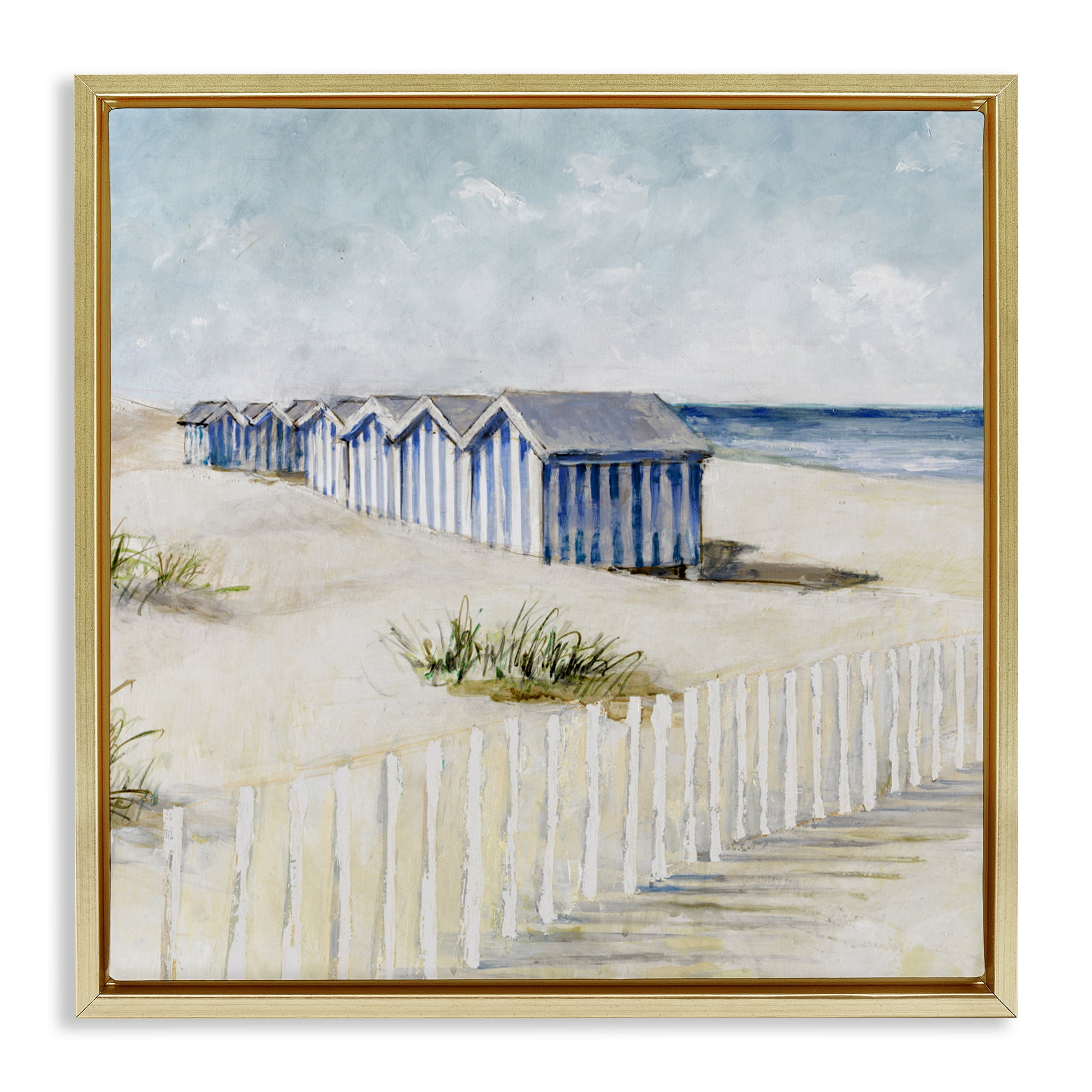 Stupell Industries Vintage Coastline Nautical Shacks Gold Framed Floater Canvas Wall Art, design by Lorenzo Collective