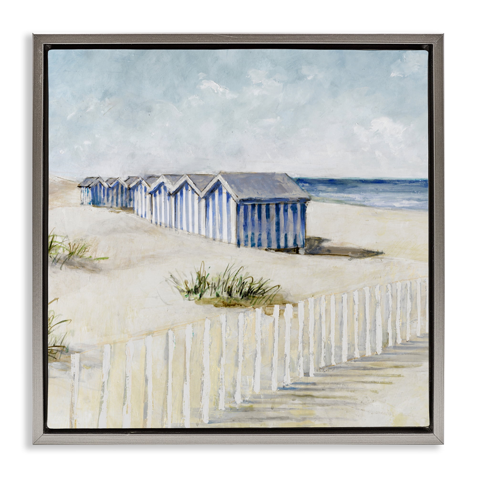 Stupell Industries Vintage Coastline Nautical Shacks Gray Framed Floater Canvas Wall Art, design by Lorenzo Collective