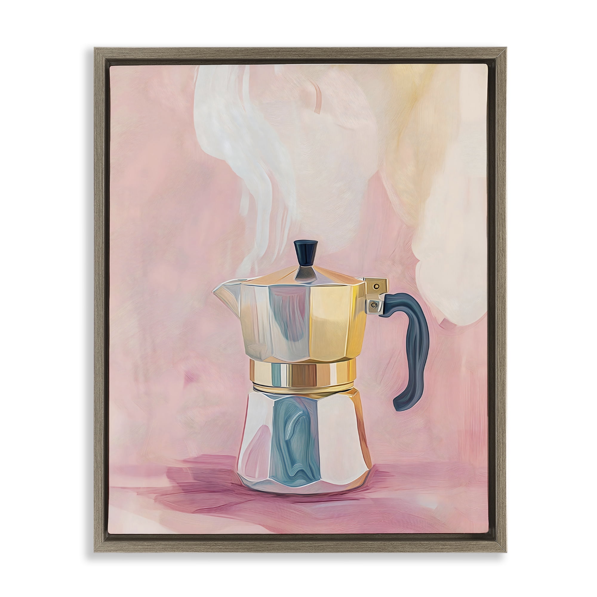 Stupell Industries Vintage Coffee Maker on Pink Brown Framed Floater Canvas Wall Art, design by The Prints Vibe