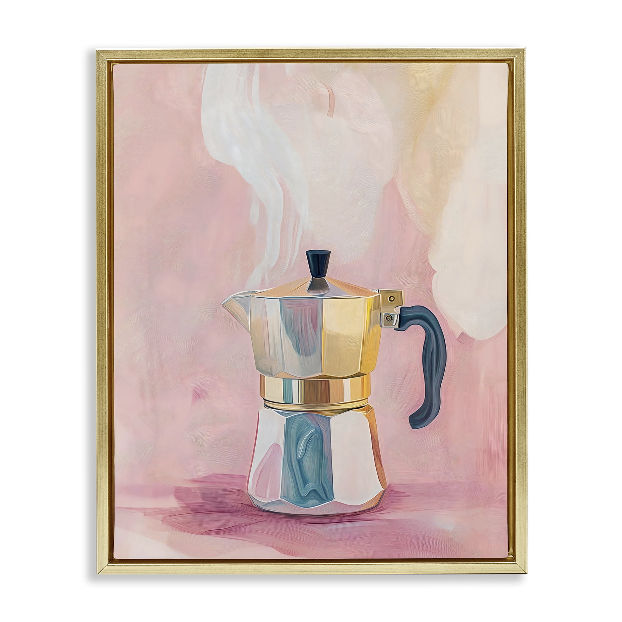 Stupell Industries Vintage Coffee Maker on Pink Gold Framed Floater Canvas Wall Art, design by The Prints Vibe