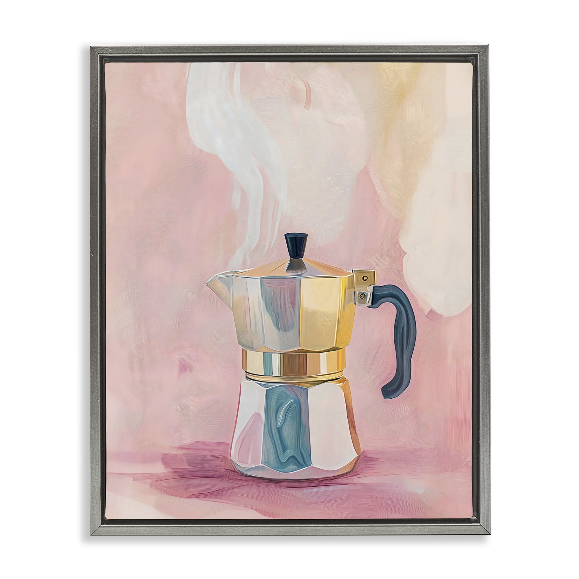 Stupell Industries Vintage Coffee Maker on Pink Gray Framed Floater Canvas Wall Art, design by The Prints Vibe