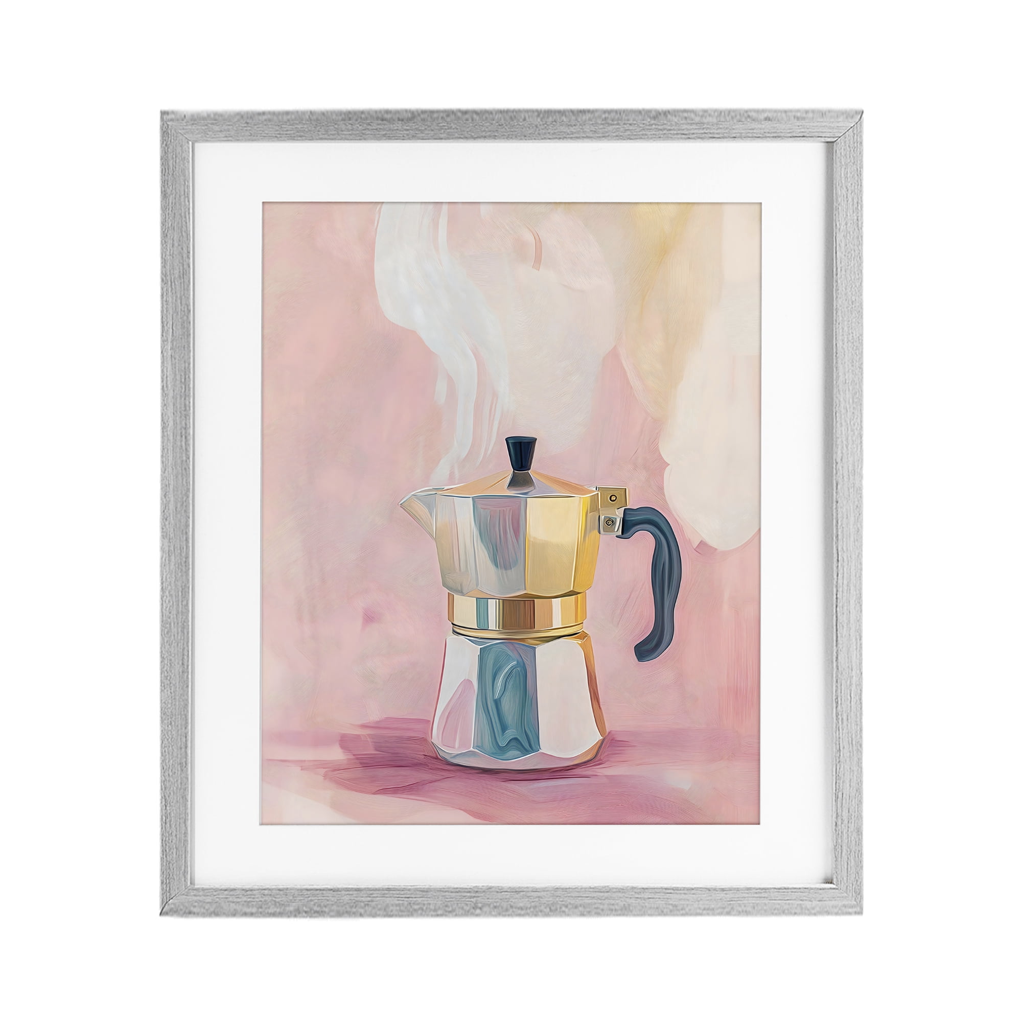 Stupell Industries Vintage Coffee Maker on Pink Gray Framed Print Under Glass, design by The Prints Vibe