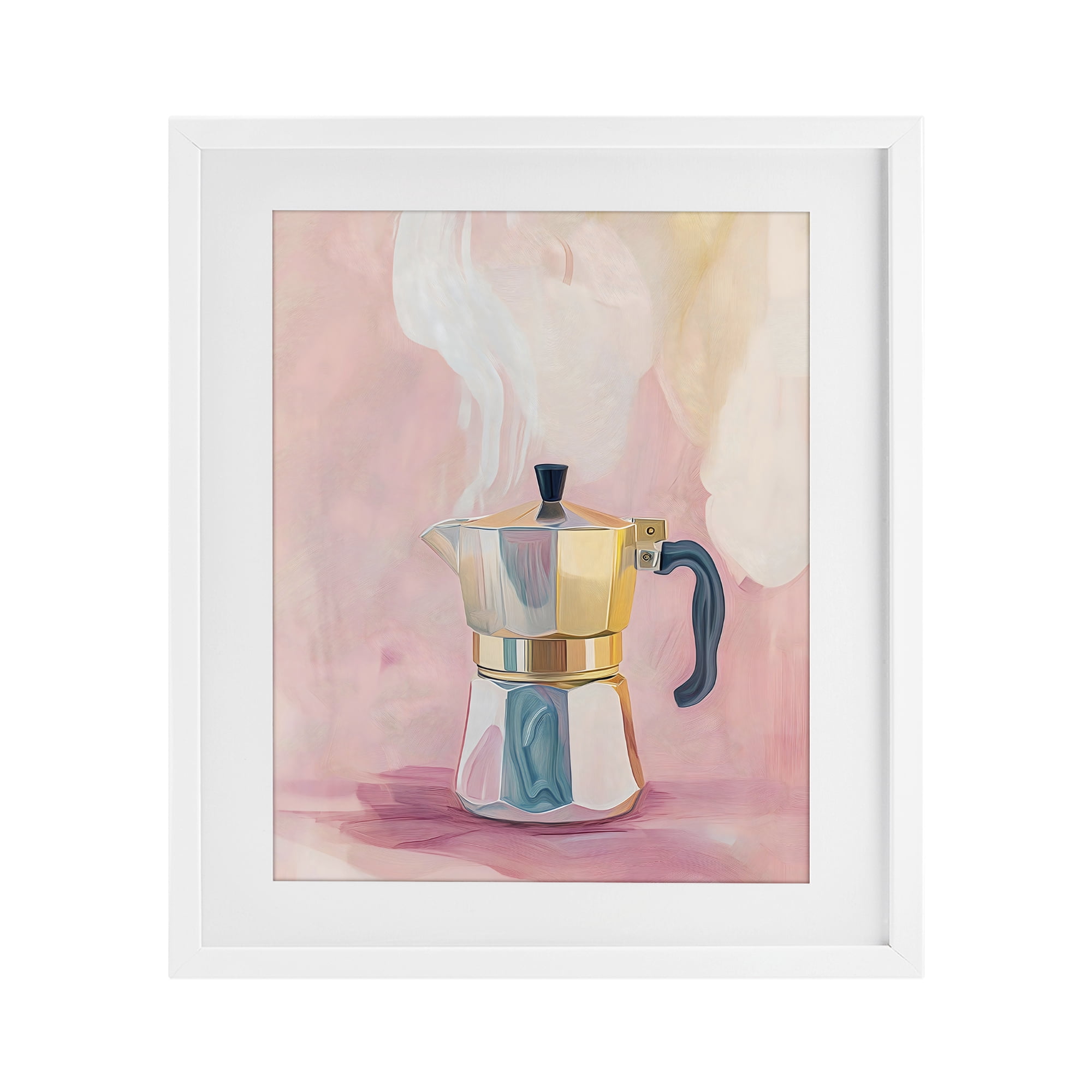 Stupell Industries Vintage Coffee Maker on Pink White Framed Print Under Glass, design by The Prints Vibe