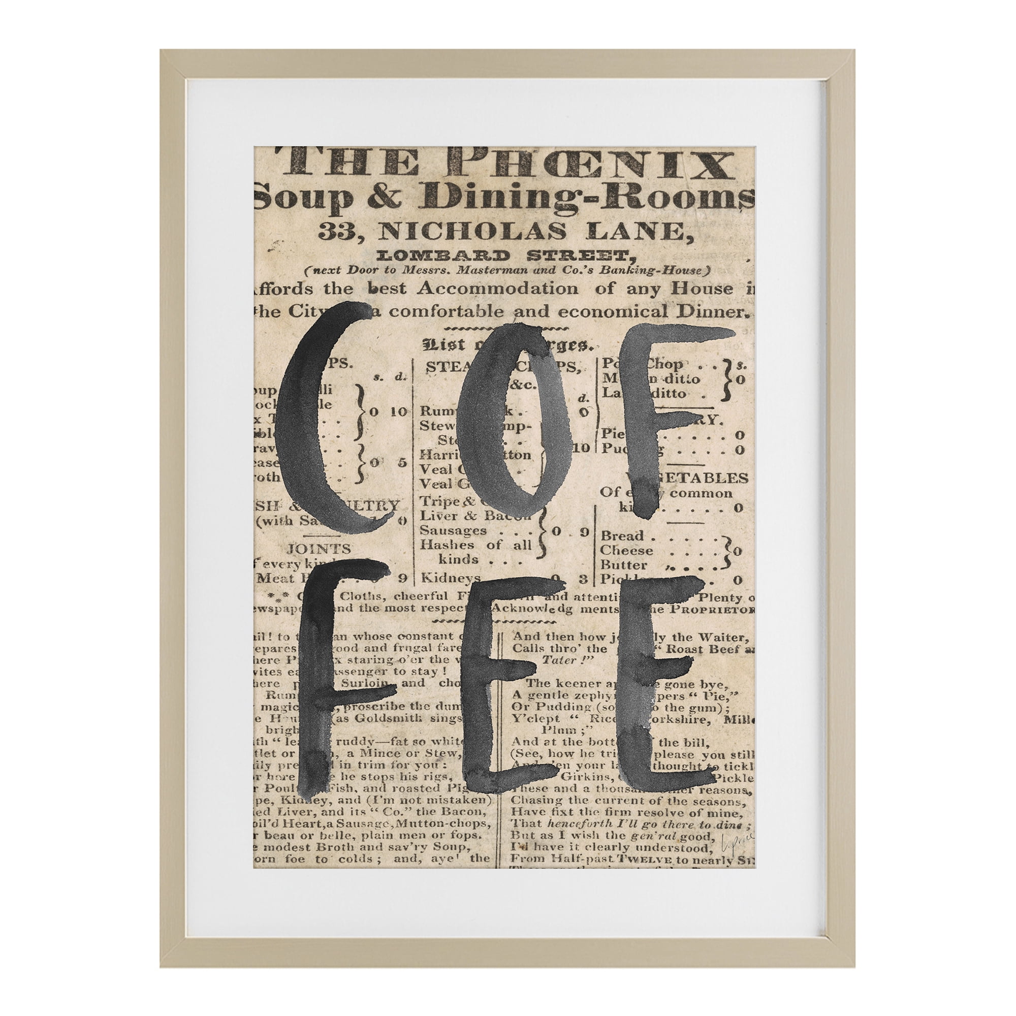 Stupell Industries Vintage Coffee Newspaper Birch Framed Print Under Glass, design by Lucille Price