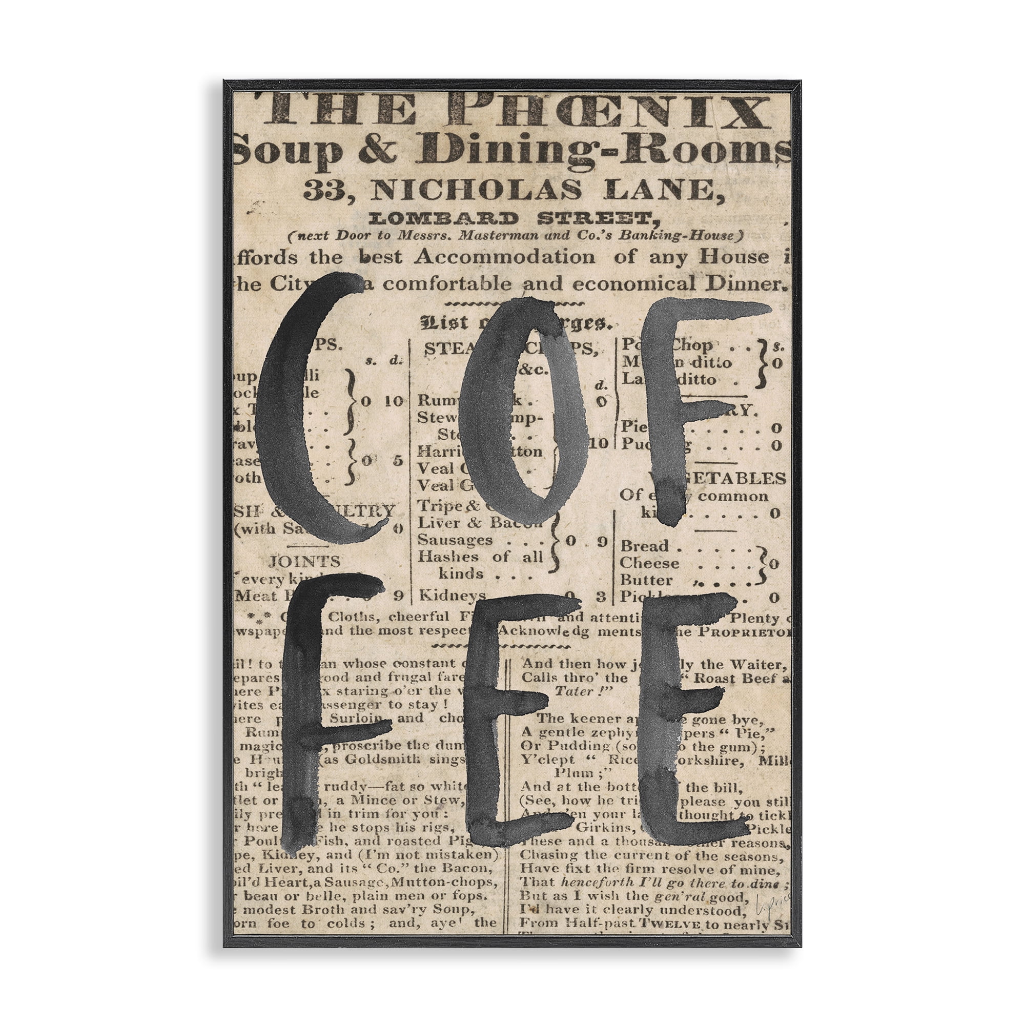 Stupell Industries Vintage Coffee Newspaper Black Framed Giclee Art, design by Lucille Price