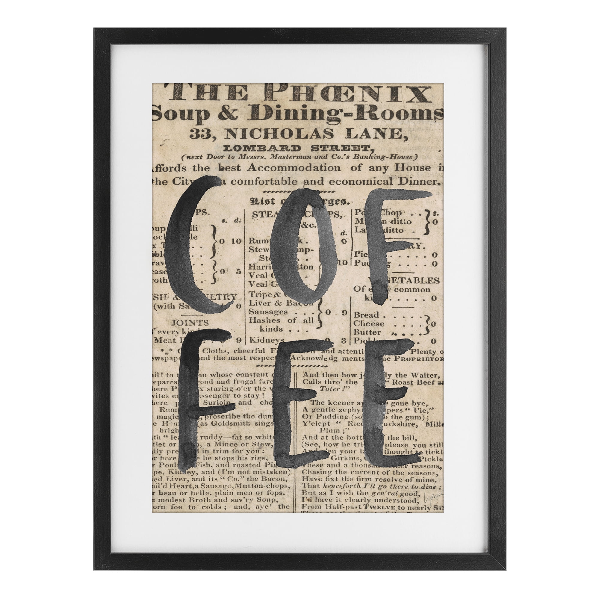 Stupell Industries Vintage Coffee Newspaper Black Framed Print Under Glass, design by Lucille Price