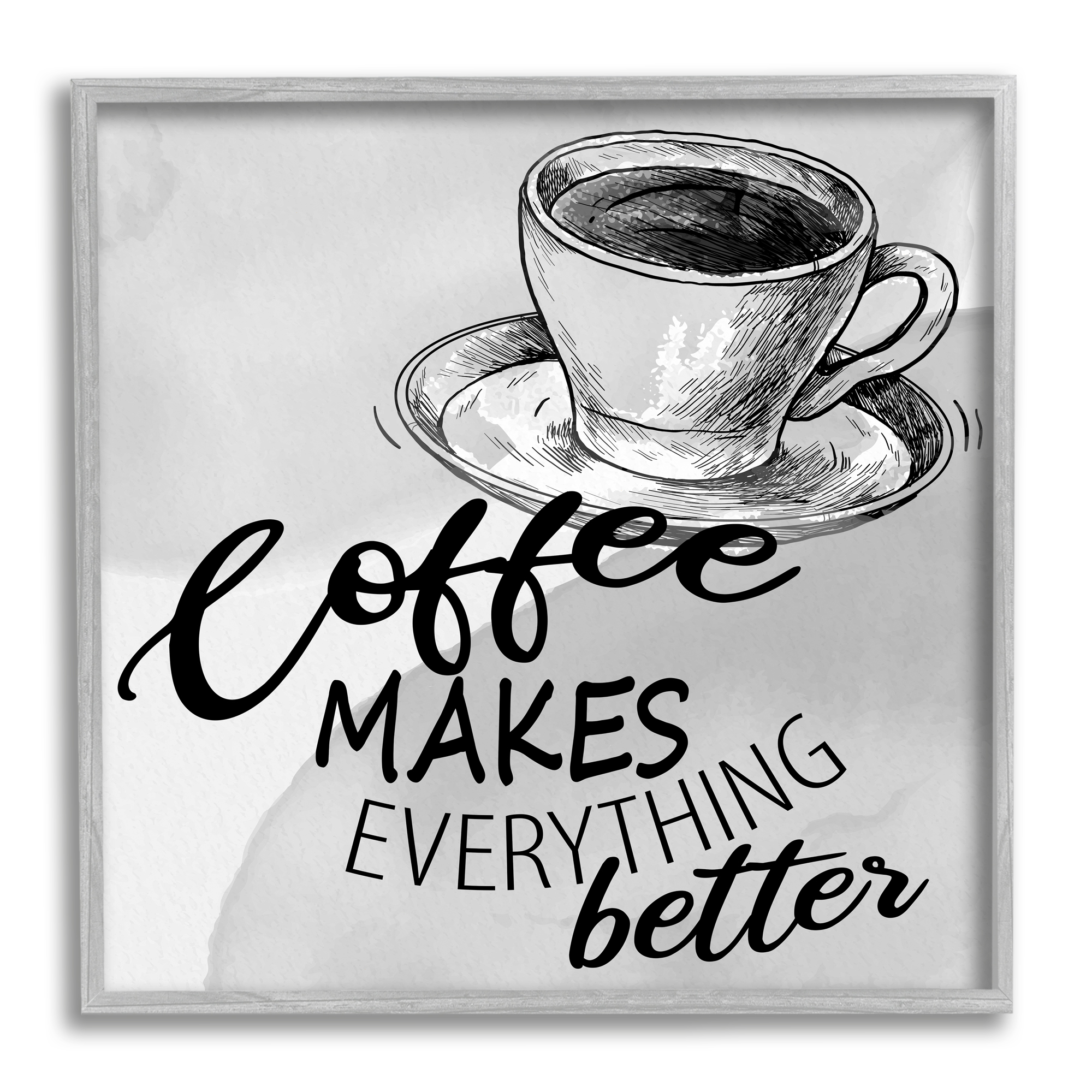 Stupell Industries Vintage Coffee Phrase Food & Beverage Painting Gray Framed Art Print Wall Art, 12 x 12