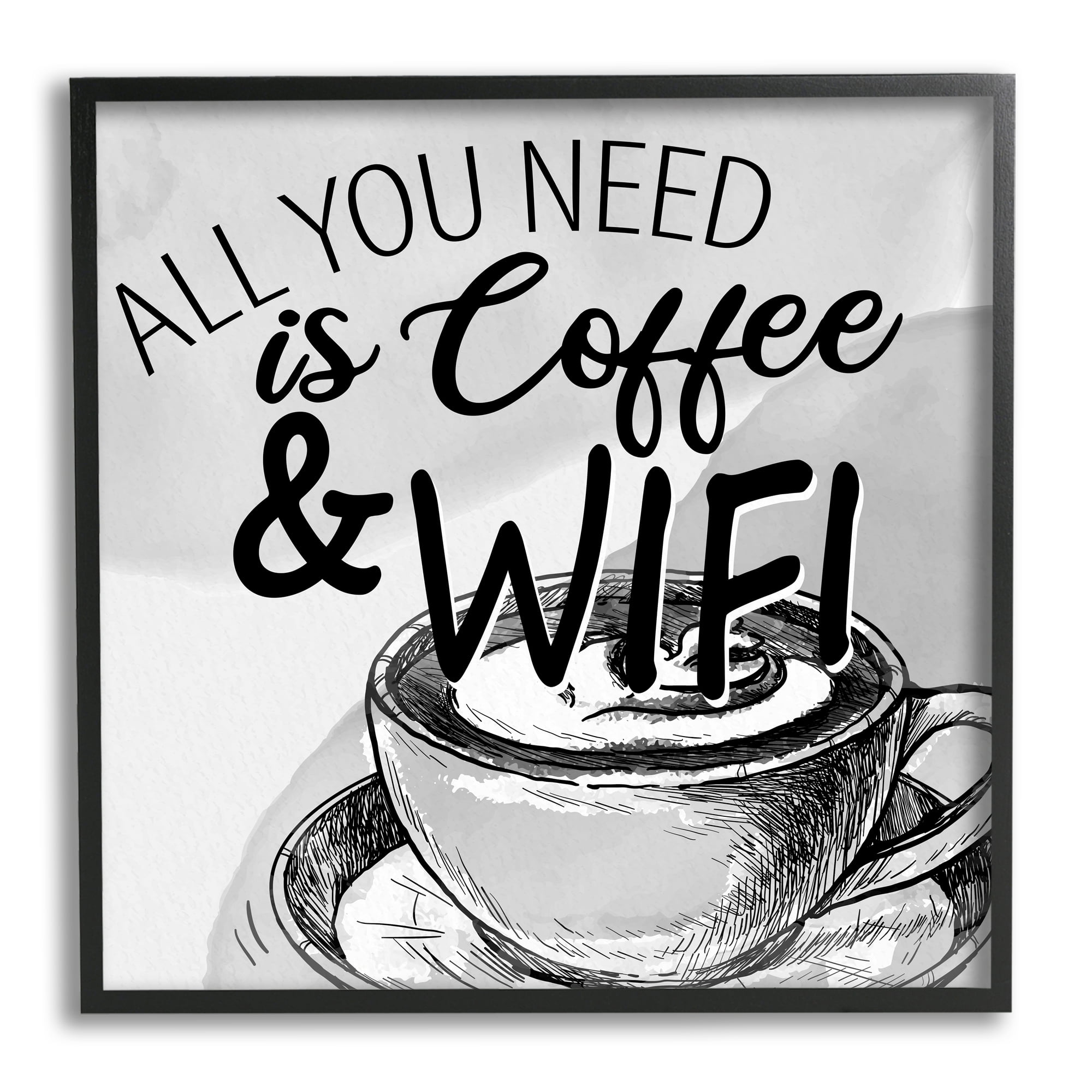 Stupell Industries Vintage Coffee & Wifi Food & Beverage Painting Black Framed Art Print Wall Art, 17 x 17