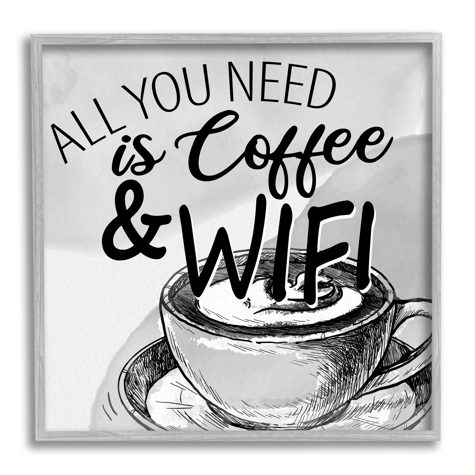 Stupell Industries Vintage Coffee & Wifi Food & Beverage Painting Gray Framed Art Print Wall Art, 24 x 24