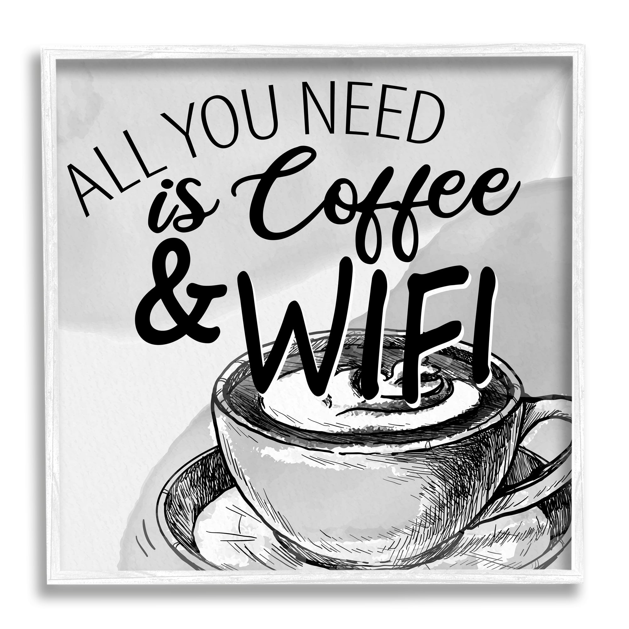 Stupell Industries Vintage Coffee & Wifi Food & Beverage Painting White Framed Art Print Wall Art, 17 x 17