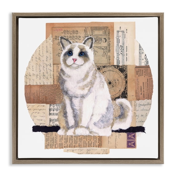 Stupell Industries Vintage Collage Cat Animals & Insects Painting Brown Floater Framed Canvas Art Print Wall Art, 25 x 25