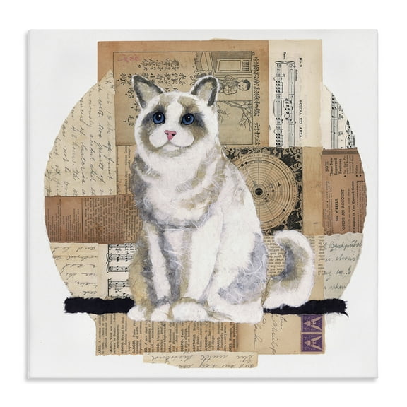 Stupell Industries Vintage Collage Cat Animals & Insects Painting Gallery Wrapped Canvas Art Print Wall Art, 17 x 17